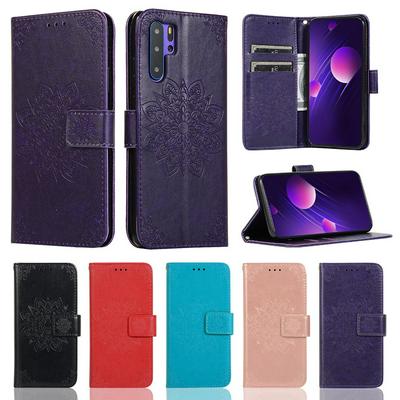 Embossed Wallet Case for Huawei P30 Pro, Plain Leather Coated Phone Cover with Hidden Kickstand and Lanyard