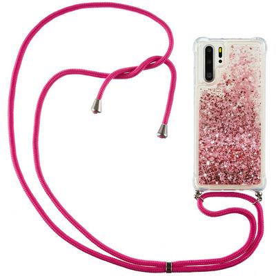 Solid Color Glitter Quicksand Shockproof Anti-fingerprint Soft TPU Back Cover Phone Case with Lanyard for HUAWEI P30 Pro