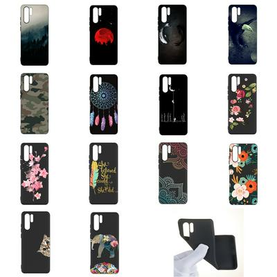 Black Background Frosted with Colored Pattern Anti-Scratch Soft TPU Back Cover Protective Case for Huawei P30 Pro