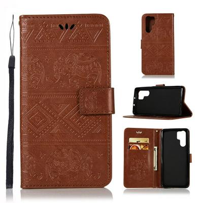 Elephant Embossed Pattern Side Flip PU Leather + Soft TPU Card Slots with Wrist Strap and Stand Wallet Protective Case for Huawei P30 Pro