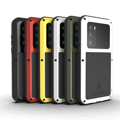 Love Mei Powerful Series Dust-Proof Shockproof Splash-Proof Silicone + Metal + Tempered Glass Back Cover Case for Huawei P40 