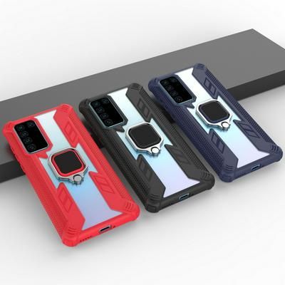 Predator Four-Corner Drop Protection Honeycomb Non-Slip with Magnetic Ring Bracket Hard PC Back + Soft TPU Bumper Back Cover Case for Huawei P40