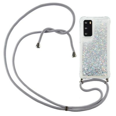 Solid Color Glitter Quicksand Shockproof Anti-fingerprint Soft TPU Back Cover Phone Case with Lanyard for HUAWEI P40
