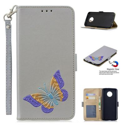 Wrist Strap Colored Painted Butterfly Pattern Wallet Card Holder Stand Support Picture Frame PU Leather + TPU Phone Case for Motorola Moto G6 Plus 