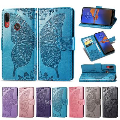Embossed Butterfly Flower Pattern PU Leather + Soft TPU Card Slots with Stand Support Protective Cover Case for Motorola Moto E6 Plus