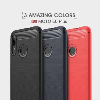 Carbon Fiber Pattern Brushed Metal Soft TPU Back Cover Case for Motorola Moto E6 Plus