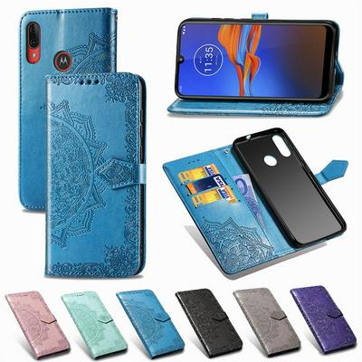 Relief Mandala Pattern Shockproof Side Flip PU Leather + Soft TPU Three Card Slots with Magnetic Buckle and Stand Wallet Case for Motorola Moto E6 Plus