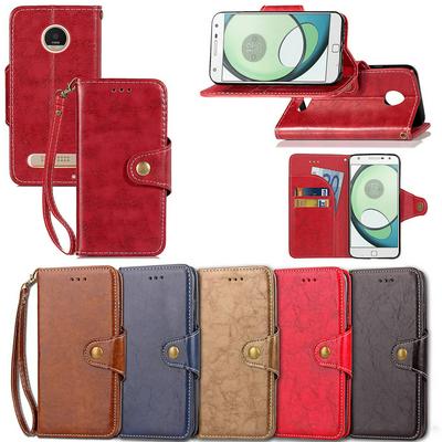 Standard Version Retro Business Series Shockproof PU Leather + Soft TPU Card Slot with Wrist Strap and Stand Protective Case for Motorola Moto Z Play (Droid)