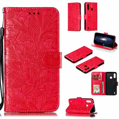 Wallet Case for Motorola P40 Power, Flower-embroidered Leather Phone Case with Lanyard and Magnetic Closure