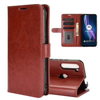 R64 Pattern Single Folded Edge Side Flip Scratch Resistant PU Leather Wallet Phone Case with Stand and Card Slots for Motorola One Fusion+