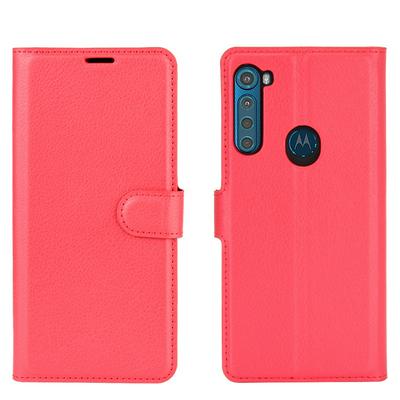 Side Flip Lychee Pattern Scratch Resistant PU Leather Wallet Phone Case with Stand and Card Slots for Motorola One Fusion+