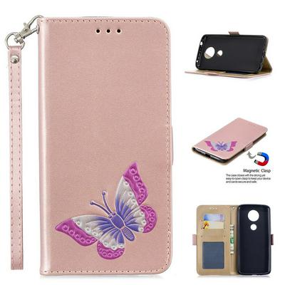 Wrist Strap Colored Painted Butterfly Pattern Wallet Card Holder Stand Support Picture Frame PU Leather + TPU Phone Case for Motorola Moto E5 Plus/Moto E Plus