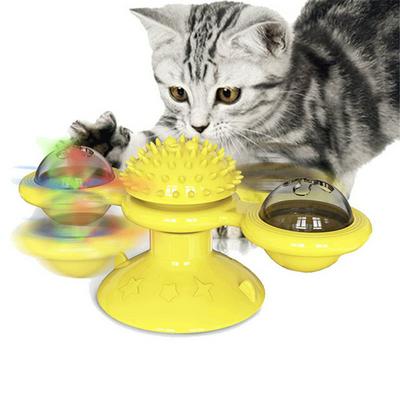 Cats Puzzle Whirling Turntable with Brush Cat Play Game Cat Rotating Windmill Interactive Toy Cat Supplies 