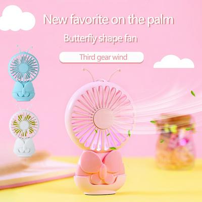 Portable Handheld Fan Mini Usb Fan Colorful LED Light Butterfly Charging Cartoon With Base Night Lamp Hanging Strap Children Fan