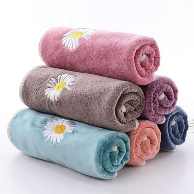 75*35 Superfine Fiber Hemming Thicken Absorbent Towel Quick-drying Embroidery Daisy Face Towel