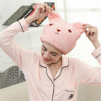 Cute Cartoon Bear Adult Thick Water Adsorption Adjustable Coral Fleece Quickly Dry Hair Hat Wrapped Towel Bathing Cap 