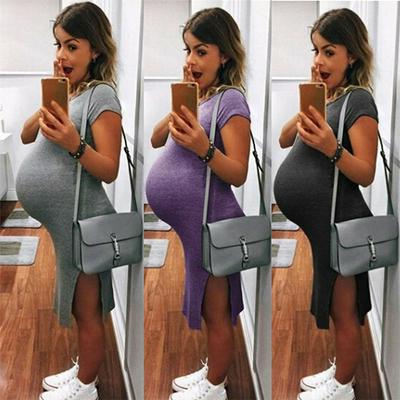 Women's Plain Short Sleeved Maternity Dress Casual Knee Length Dress