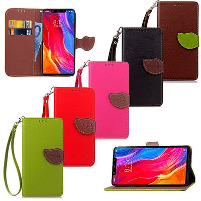 Wrist Strap PU Leather + Soft TPU Card Holder with Leaf Magnetic Buckle and Stand Support Wallet Case for Xiaomi Mi 8 SE 