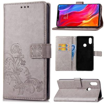 Embossed Lucky Four-Leaf Clover Pattern Shockproof Anti-Scratch PU Leather + Soft TPU Card Slot with Hand Rope Magnetic Buckle and Stand Wallet Case for Xiaomi Mi 8 SE
