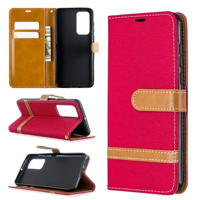 Stitching Color Wrist Strap Style Anti-Fall Side Flip PU Leather + Soft TPU Stand with Magnetic Buckle and Card Slots Wallet Case for Huawei P40