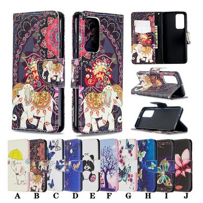 Colored Painting Shockproof Side Flip PU Leather + Soft TPU Stand with Magnetic Buckle and Card Slots Wallet Case for Huawei P40