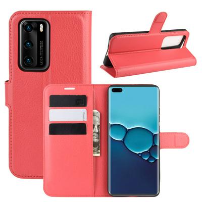 Litchi Pattern Side Flip Shockproof PU Leather + Soft TPU Card Slots with Magnetic Buckle and Stand Wallet Case for Huawei P40
