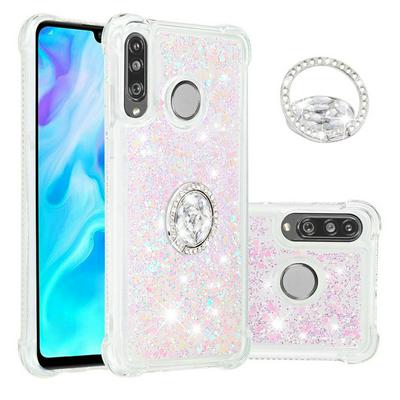 Quicksand with Diamond Studded Ring Stand Support Soft TPU Back Cover Case for Huawei P30 Lite