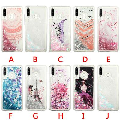 Colored Painting Feather Wedding Girl Butterfly Bling Quicksand Glitter Powder Soft TPU Back Cover Case for Huawei P30 Lite