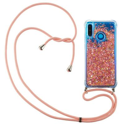 Quicksand Air Cushion Shockproof Anti-Fingerprint Soft TPU with Lanyard Neck Strap Rope and Card Slot Back Cover Case for Huawei P30 Lite