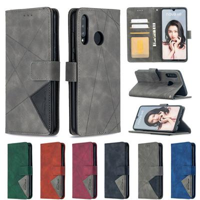 Stitching Color Rhombus Pattern BF05 Scratch Resistant PU Leather Phone Protective Case with Stand &Card Slots for HUAWEI P30 Lite