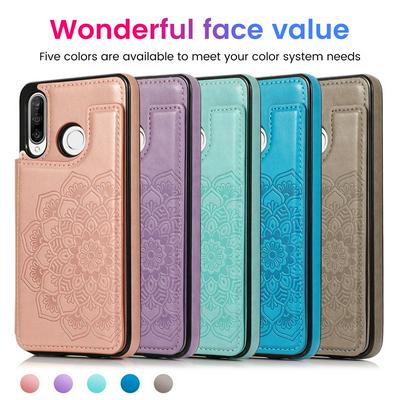 Double Buckle Mandala Magnetic Clasp Multifunctional Shockproof PU Leather Wallet Phone case with Card Slot for HUAWEI P30 Lite