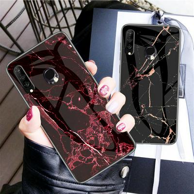 Colored Painting Marble Pattern Anti-scratch Tempered Glass Back Cover Protecting Hard Case for Huawei P30 Lite