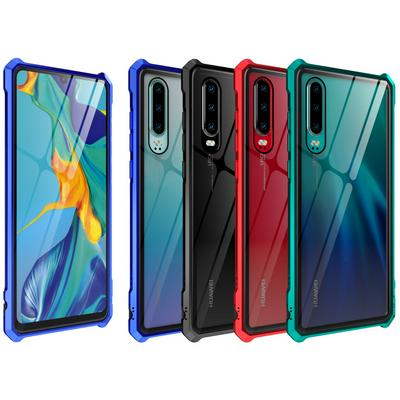 Ultra Slim Shockproof Anti-Scratch Tempered Glass Back + Metal Frame Back Cover Case for Huawei P30 Lite