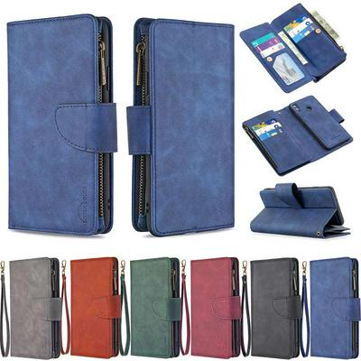 Skin Feel Zipper Wallet BF02 Scratch Resistant PU Leather Phone Protective Case with Stand &Lanyard for HUAWEI P Smart(2019)