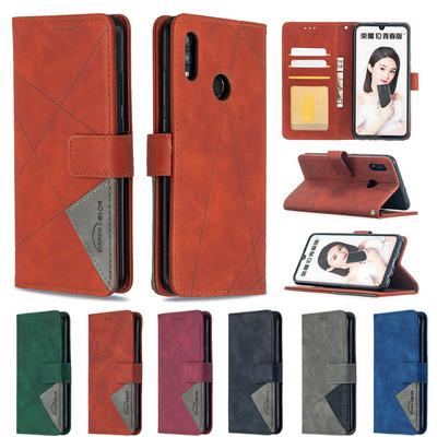 BF05 Style Stitching Color Rhombus Pattern PU Leather + Soft TPU Mganetic Buckle Card Slots with Magnetic Buckle and Stand Wallet Case for Huawei P Smart (2019)