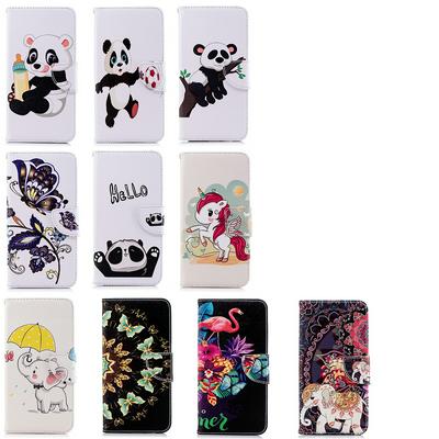  The 7th Elephant Panda Flamingo Colored Painting with Wallet Card Slots Stand Magnetic Flip PU Leather + TPU Back Cover Case for Huawei P Smart (2019) 
