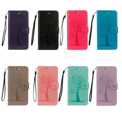 Owl Tree Pattern Wrist Strap PU Leather + Soft TPU with Picture Frame Wallet Stand and Card Slots Protector Case for Huawei P Smart (2019) 