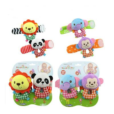 2pcs/pair Animal Baby Bell Ring Rattle Wrist Band Plush Stuffed Doll Toy Soft Squishy Gifts for Kids