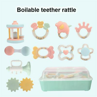 Random Color High Temperature Sterilizable Boilable Baby Rattles Teethers Musical Toy Set with Storage Box Early Educational Toy Gift for Baby Toddler Baby Molar Stick