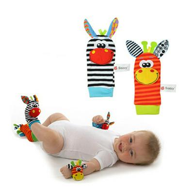 2pcs Sozzy Cute Cartoon Animal Newborn Baby Plush Wrist Rattle or Foot Socks Newborn Toys