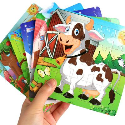 MUQGEW Wooden Cute Cartoon Animal Puzzle Jigsaw Intelligence Kids Children Educational Toy