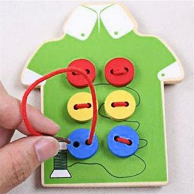 Wooden Sew On Buttons Beads Lacing Threading Board Montessori Kids Early Educational Teaching Aids Toys 