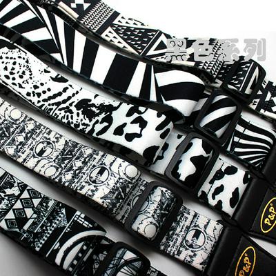 Printed Thicken Soft Black and White Thermal Transfer Folk Electric Guitar Strap