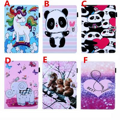Elephant Panda Colored Painting PU Leather + Soft TPU with Card Holder Photo Slot and Stand Cover Case for Amazon Fire HD 8 (2017) 