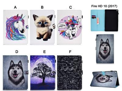 Wallet Case for Amazon Fire HD 10 2017, Printed Leather Cover with Reinforced Stitching and Hidden Kickstand