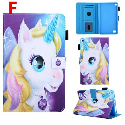Colored Painting Shockproof Side Flip PU Leather + Soft TPU Magnetic Buckle with Card Slots Picture Frame and Stand Wallet Case for Amazon Fire 7 (2015) / (2017) / (2019)