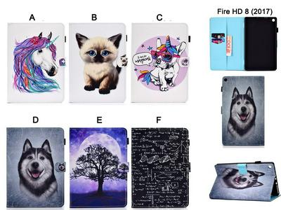 Wallet Case for Amazon Fire HD 8 2017, Printed Leather Cover with Reinforced Stitching and Hidden Kickstand