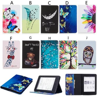 Colored Painting PU Leather + Soft TPU Card Holder with Magnetic Buckle and Stand Support Wallet Cover Protecting Case for Amazon New Kindle Paperwhite 2018