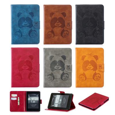 Embossed Panda Pattern Side Flip PU Leather + Soft TPU Magnetic Buckle with Card Slots and Stand Wallet Protective Case for Amazon New Kindle Paperwhite 2018