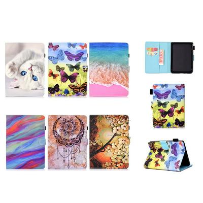 Cat Plum Butterfly Colored Painting Card Holder Magnetic Flip TPU + PU Leather Protector Case for Amazon New Kindle Paperwhite 2018 